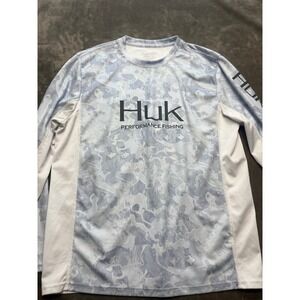 Huk Performance Fishing Long Sleeve Shirt Mens Large Blue Camo Athletic‎